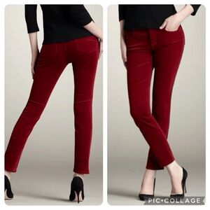 J Brand Slim Pencil Leg Corduroy Black Cherry Pants Red  Skinny Pants Size 26